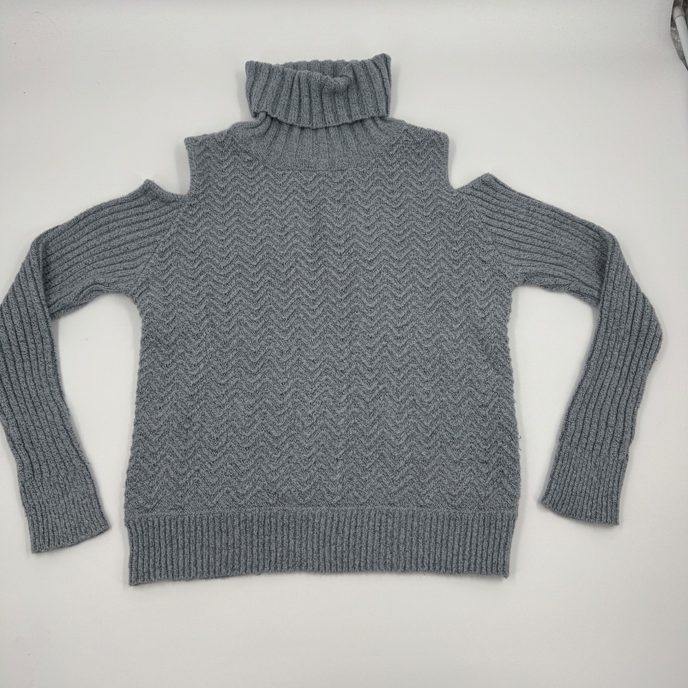 American Rag Cold Shoulder Turtleneck Sweater Chevron Knit Women's‎ XXL Gray